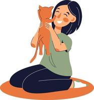 Happy child with funny cat. Cute girl with pet vector