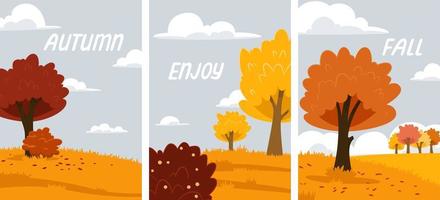 Autumn landscape, fall trees with yellow leaves vector