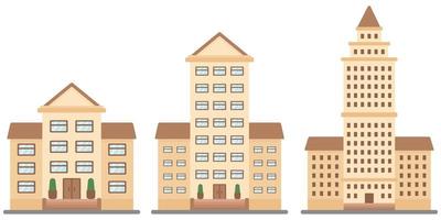 edificio alto moderno, conjunto de casa de pueblo. ilustración vectorial plana. vector