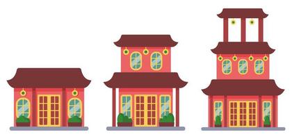 Flat design old chinese buildings illustration vector set