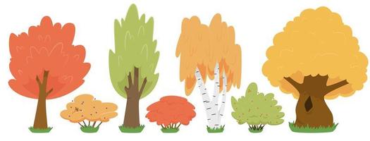 Vector set of autumn trees on white background