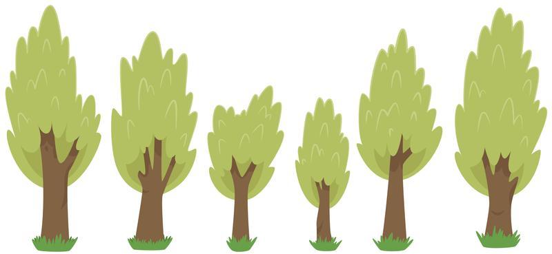 Set of green trees in cartoon style