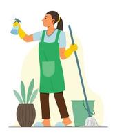 Woman Enjoy Mopping to Cleaning House. vector