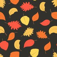 Bright autumn leaves on a dark background seamless pattern vector