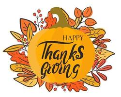 Happy thanksgiving hand lettering greeting card vector illustration