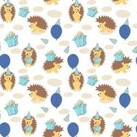 Hedgehog and birthday seamless pattern Vector