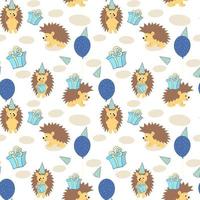 Hedgehog and birthday seamless pattern Vector