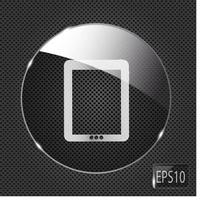 Glass pad button icon on metal background. Vector illustration