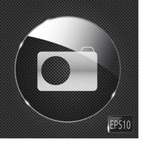 Glass photo button icon on metal background. Vector illustration