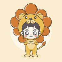 Cute lion costume girl cartoon illustration vector