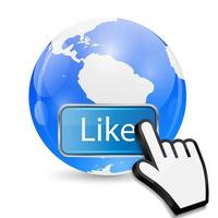 Mouse Hand Cursor on Like Button and Globe Vector Illustration