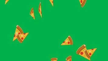 deliciosa pizza cayendo sobre fondo de pantalla verde video