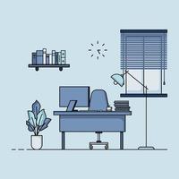 Working table flat design, Concept of working desk interior. vector