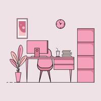 Working table flat design, Concept of working desk interior. vector