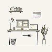 Working table flat design, Concept of working desk interior. vector