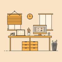 Working table flat design, Concept of working desk interior. vector