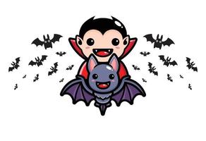 Dracula Mascot vector design flying riding a bat