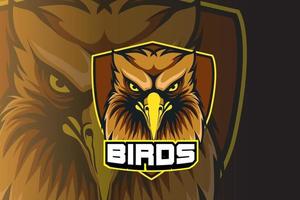 plantilla de logotipo de equipo de deportes electrónicos de cabeza de pájaro vector
