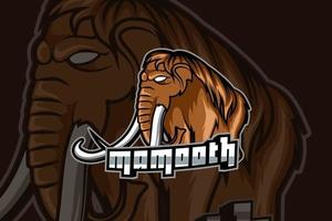 Mascota de mamut para el logotipo de deportes y esports aislado sobre fondo oscuro vector