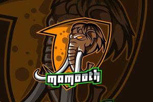 Mascota de mamut para el logotipo de deportes y esports aislado sobre fondo oscuro vector
