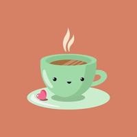 taza kawaii de personaje de café. elemento decorativo para cafetería. vector