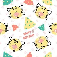 Cartoon cats and birthday party hats seamless pattern. vector