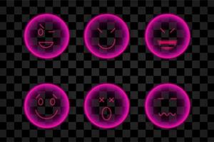 Emoji with light effect set graphic resources halloween emoticon neon vector
