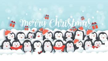 Christmas background with a cute penguins. vector