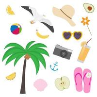 Cartoon Summer Beach Group of Objects vector