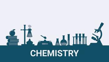 Bachground de química con siluetas de equipos químicos vector