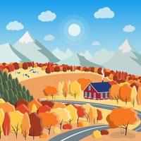 Background with Autumn Countryside Landscape vector