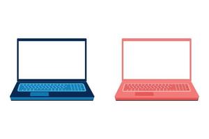Plantilla de negocio moderno con portátil azul, rosa sobre fondo blanco. vector