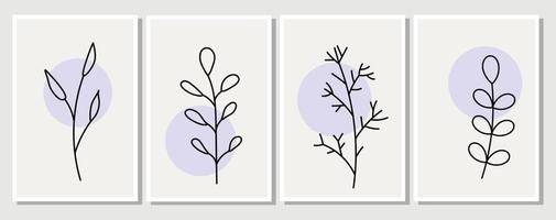 Abstract elements, minimalistic simple floral. leaves and flowers vector