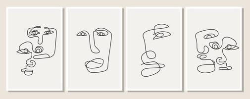 A poster with a one line drawn. Abstract face of woman vector