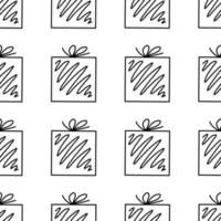 de patrones sin fisuras de cajas de regalo de doodle con lazo. aislado en blanco vector