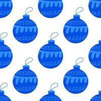 Seamless pattern, handdrawn blue Christmas tree ball with doodles vector