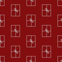 Seamless pattern, white doodle gift boxes with bow on red background vector