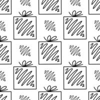 Seamless pattern from doodle gift boxes with bow. Isolated on white vector