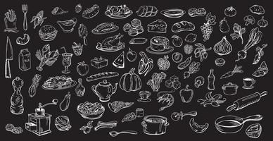 Large assembly of various dishes and products - Vector