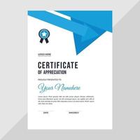 Blue triangles certificate layout vector
