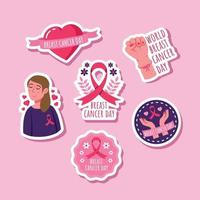 paquete de pegatinas lindas del día del cáncer de mama vector