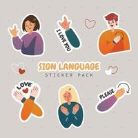 paquete de pegatinas de lenguaje de señas vector