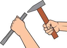 Hands Holding a Hammer and Chisel vector
