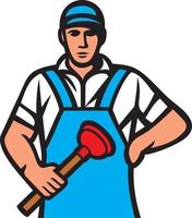 Plumber in Uniform Holding a Plunger vector