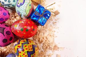 Colorful Paschal Easter Eggs and Gift Box photo