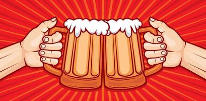 Two Hands Toasting Glasses of Beer vector