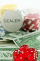 Red Dices Money Chips and Gambling Cards photo