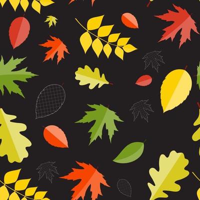 Shiny Autumn Natural Leaves Seamless Pattern Background.