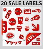 Labels Set 20 Sale. Vector Illustration