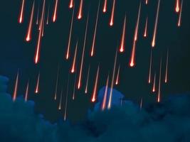 Red meteors rain on night sky blue cloud photo